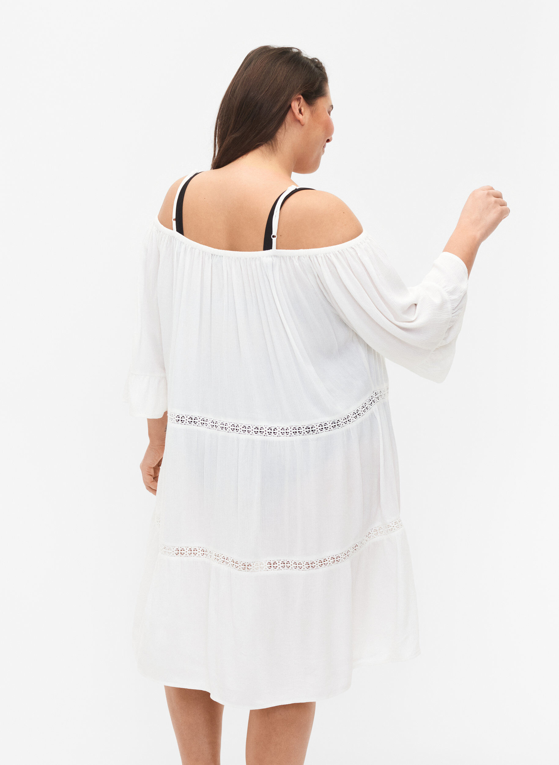 Zizzi Strandtuniek met off-shoulder, White, Model image number 1