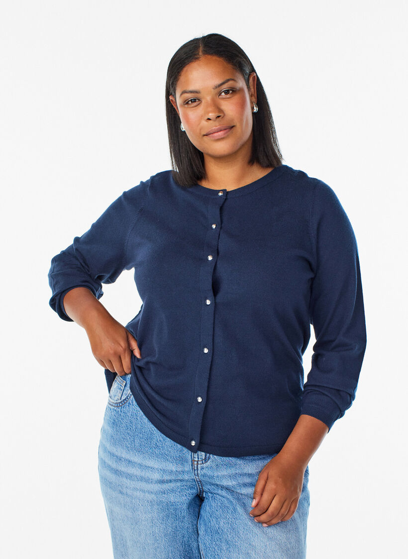 Cardigan met ronde knopen, Blauw, Model image number 0