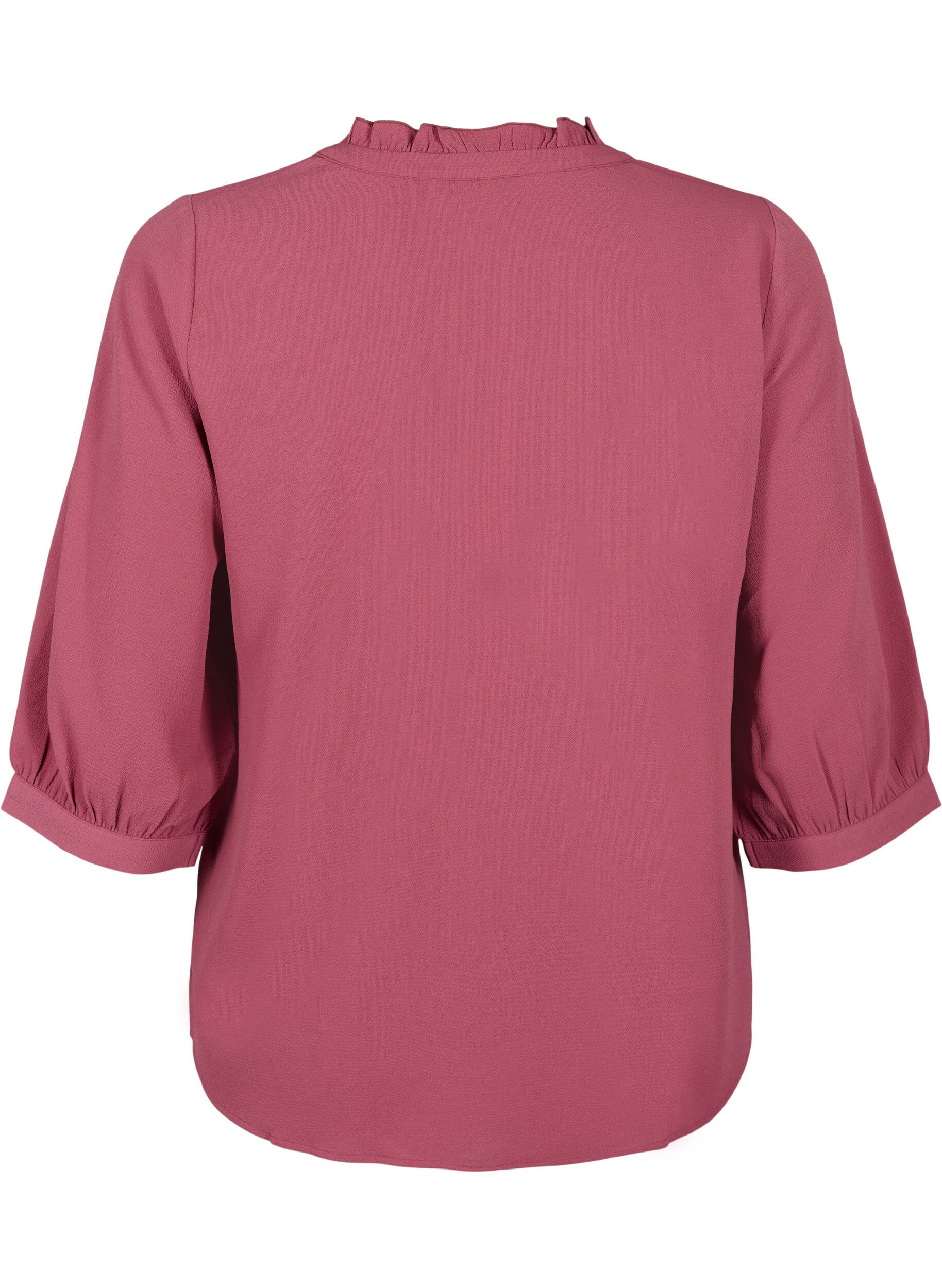Zizzi Overhemdblouse met 3/4-mouwen en een kraag met ruches, Dry Rose, Packshot image number 1