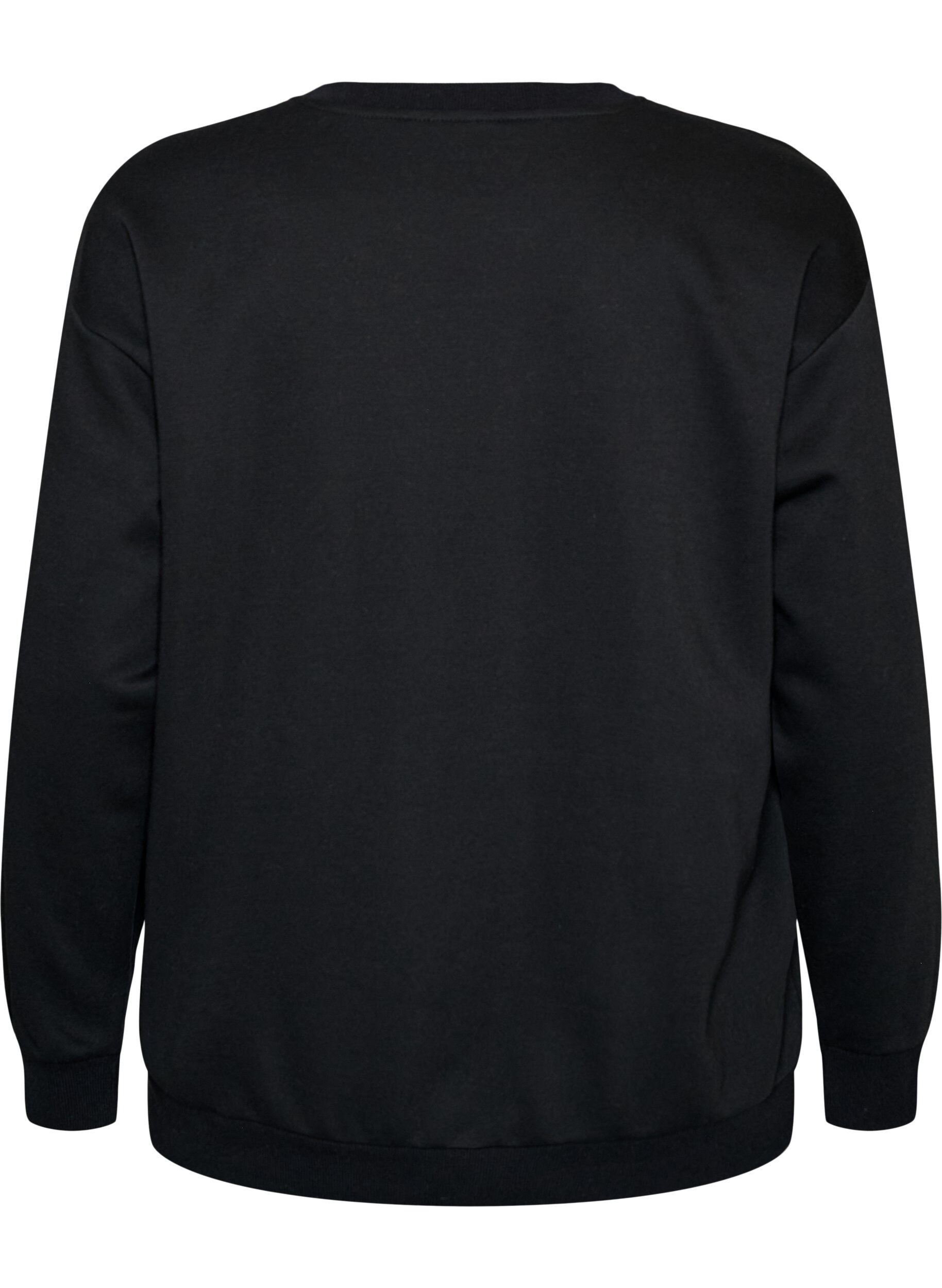 ZizziSweatshirt met geborduurde tekst, Zwart, Packshot image number 1