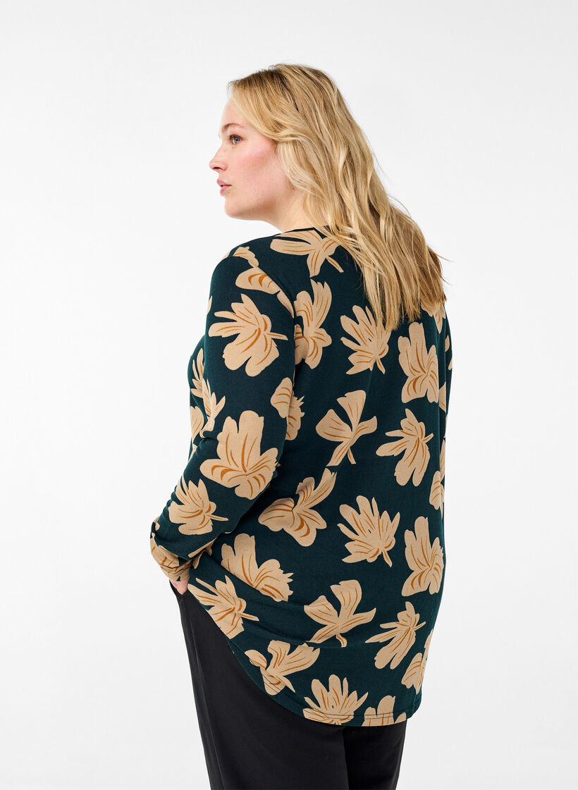 Gebloemde blouse met lange mouwen, Groen, Model image number 2
