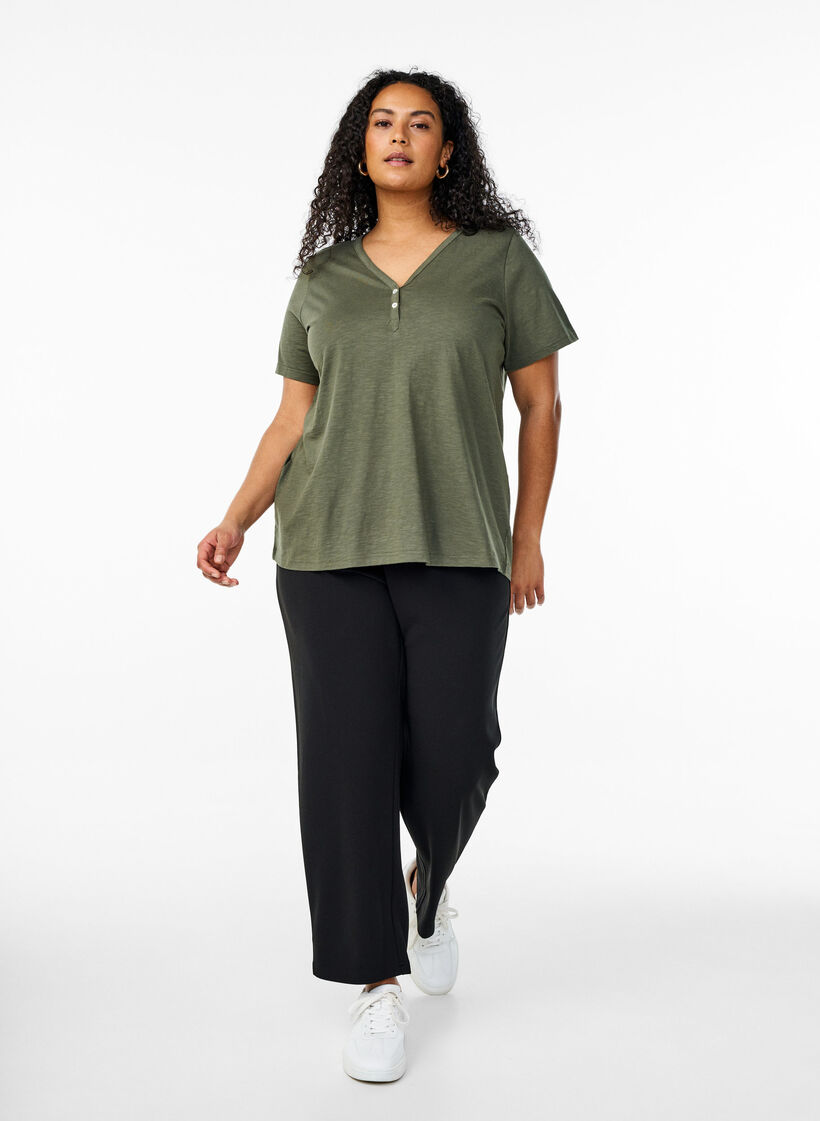 FLASH - T-shirt met knoopdetail, Groen, Model image number 1