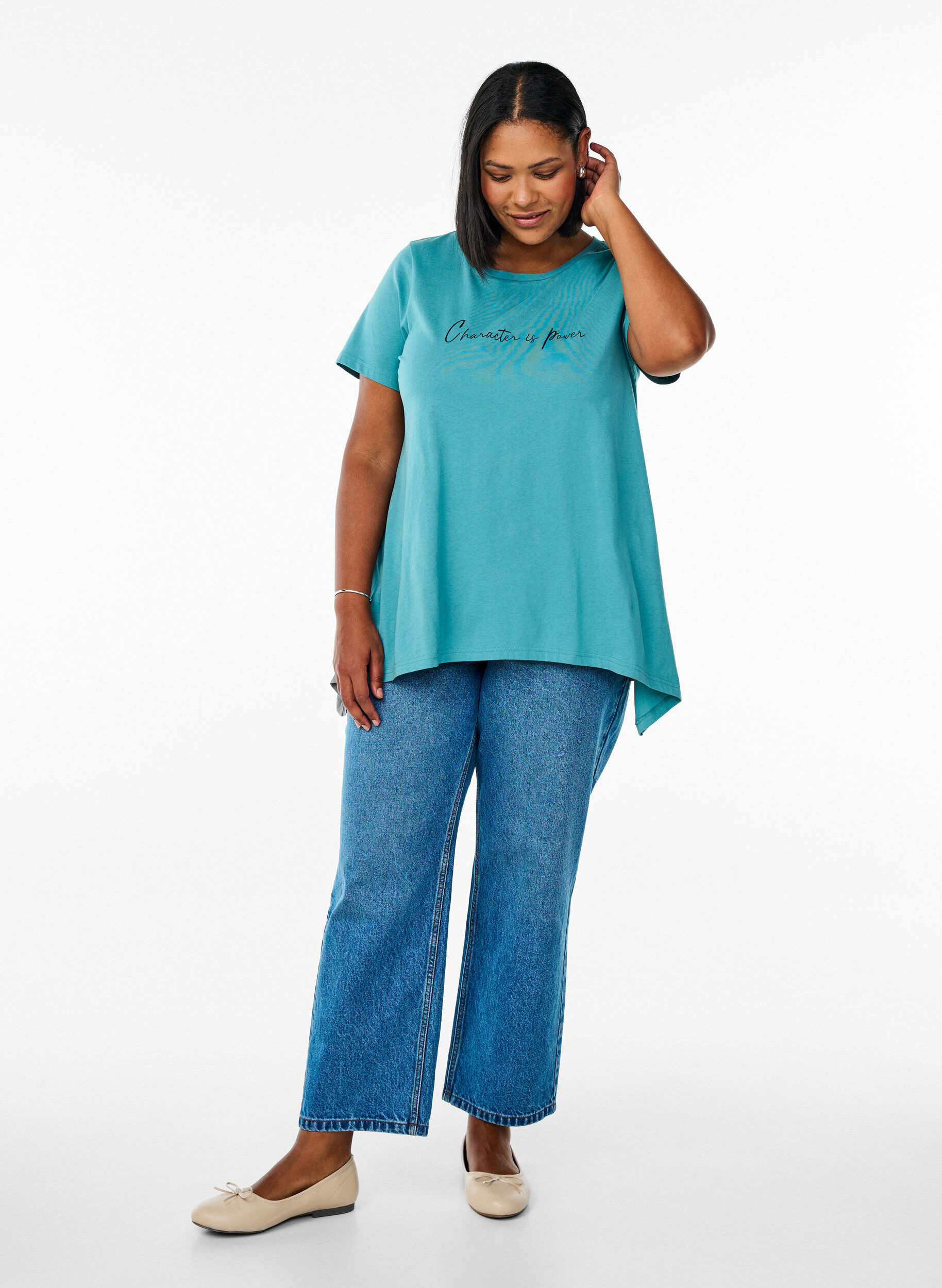 Zizzi T-shirt met ronde hals en A-lijn vorm, Groen, Model image number 1