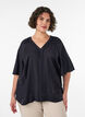 Viscose blouse met V-hals en decoratieve details, Zwart, Model image number 0