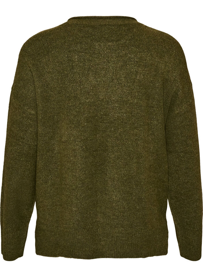 Gebreide blouse met V-vormig geribd patroon en zijsplitjes, Groen, Packshot image number 1