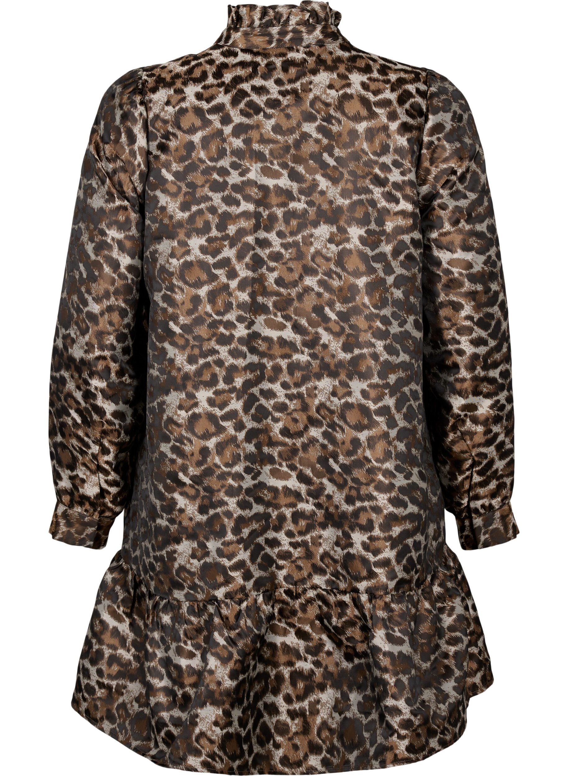 Zizzi Korte jacquard jurk met luipaardpatroon, Brown Leo AOP, Packshot image number 1