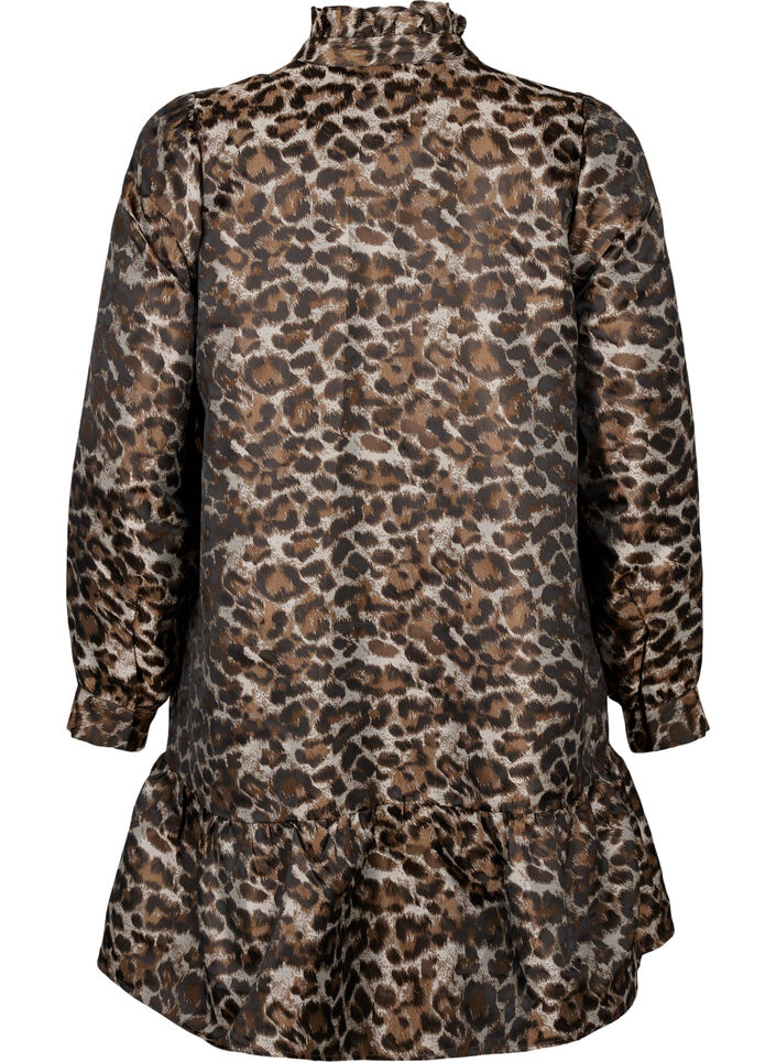 Korte jacquard jurk met luipaardpatroon, Brown Leo AOP, Packshot image number 1