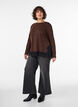 Jersey blouse met kanten rand, Bruin, Model image number 1
