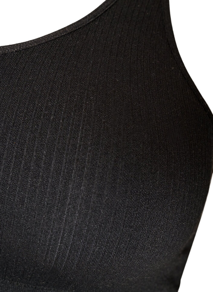 Naadloze geribde sportbeha, Zwart, Packshot image number 3