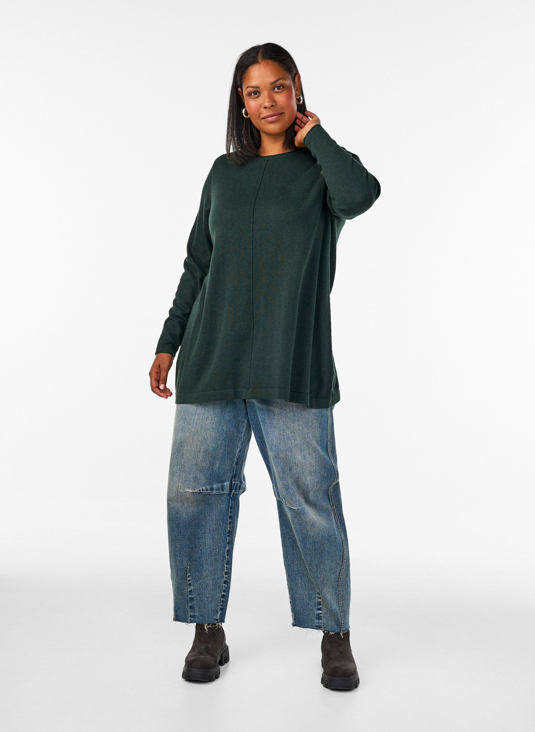 ZizziGebreide blouse gemaakt van katoen en viscose., Groen, Model image number 1