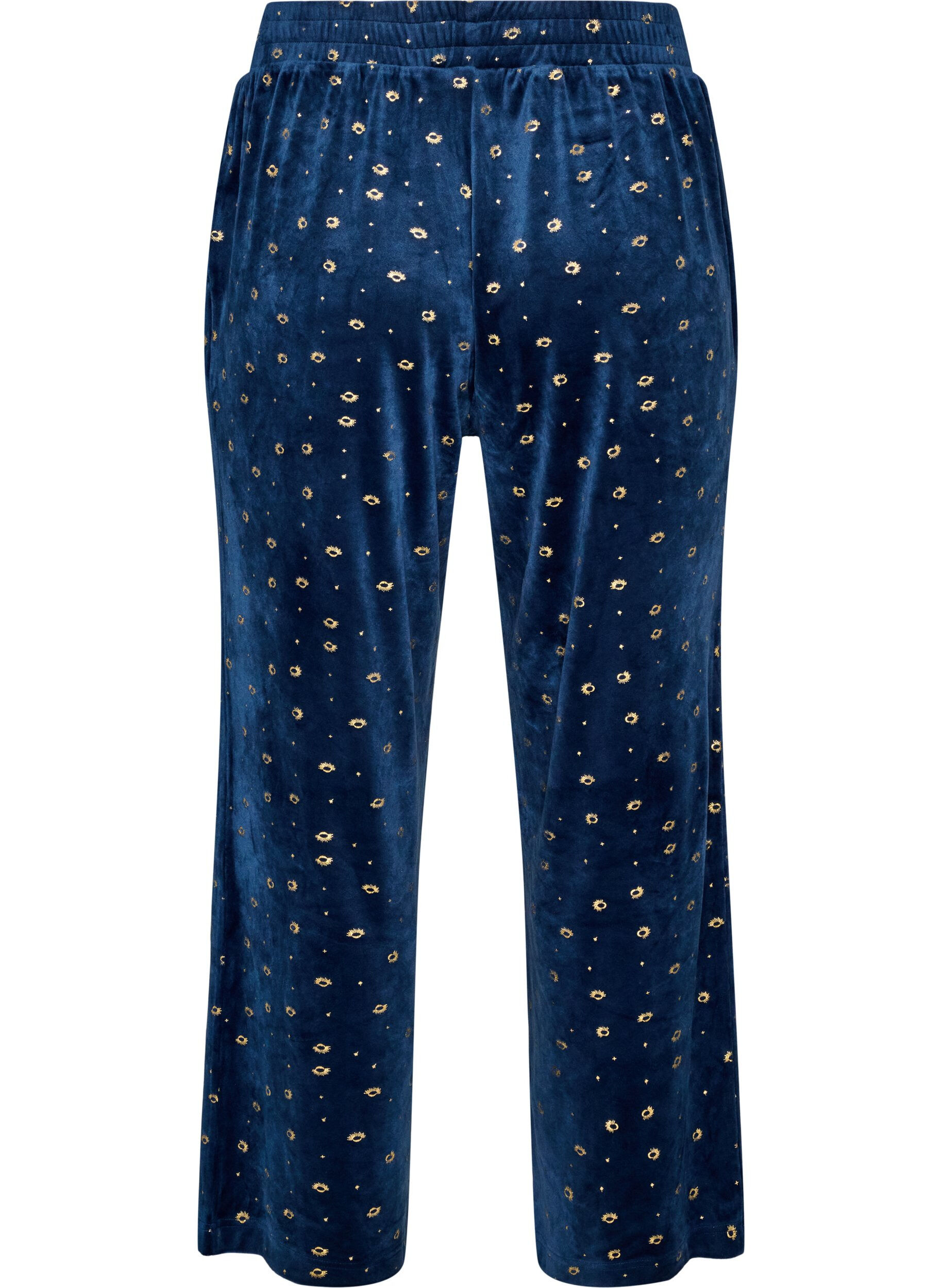 ZizziVelours pyjamabroek met all-over print, Blauw, Packshot image number 1