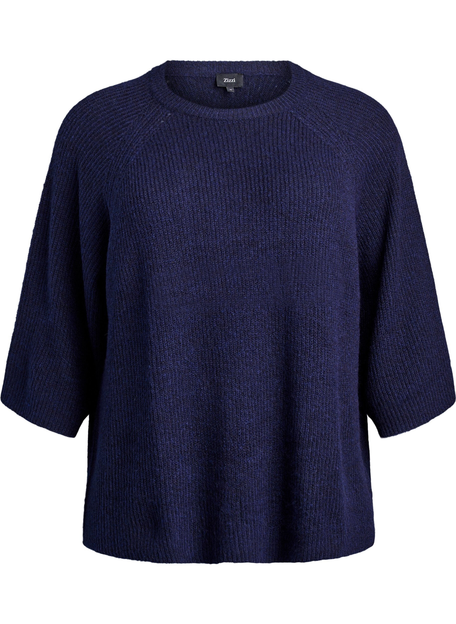ZizziGeribde trui met 3/4 mouwen, Blauw, Packshot image number 0