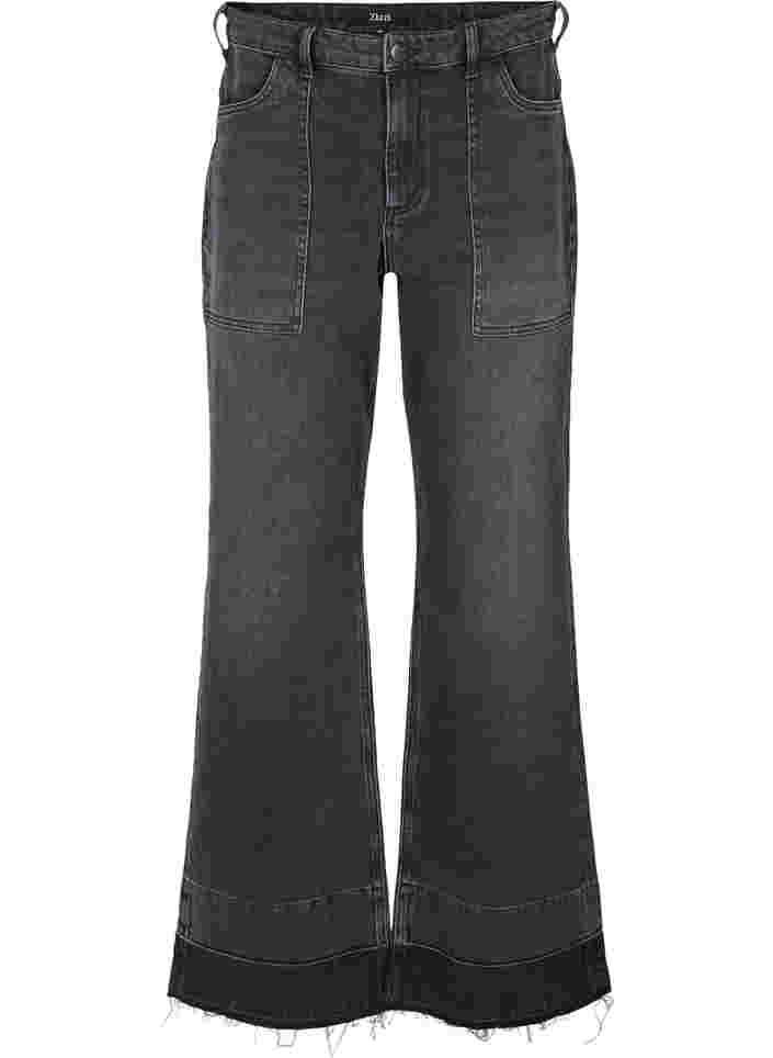 Wijd uitlopende jeans met hoge taille, Grey Denim, Packshot image number 0