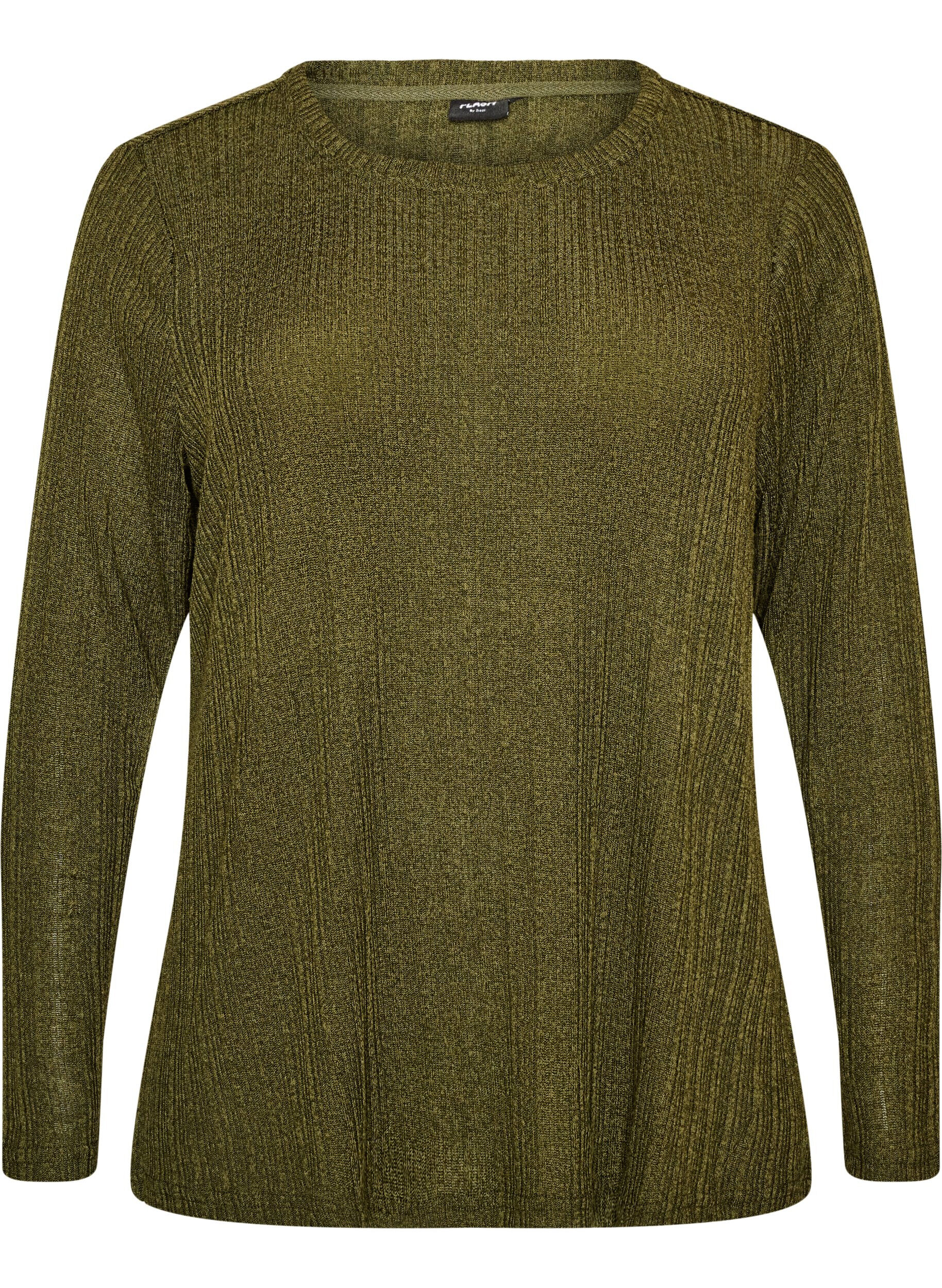 ZizziJersey blouse met geribde structuur en lange mouwen, Groen, Packshot image number 0
