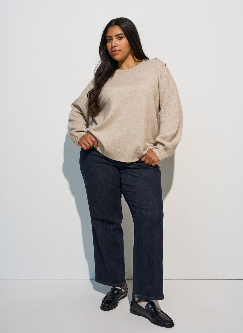 Breisel blouse met knoopdetail, Beige, Model image number 1