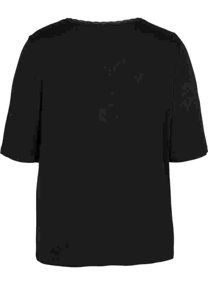 Nachthemd met korte mouwen in viscose, Black, Packshot image number 1