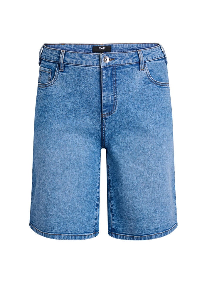 Losse denim shorts met hoge taille, Blauw, Packshot image number 0