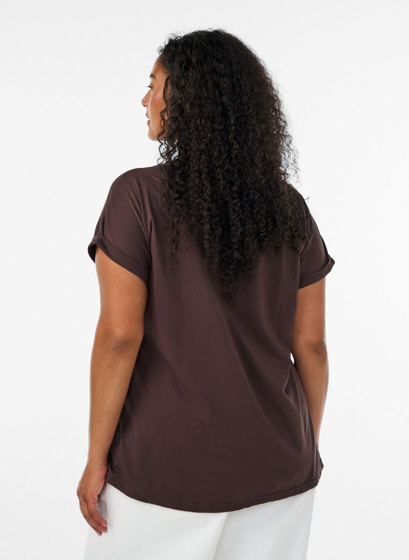 T-shirt met korte mouwen van katoenmix, Bruin, Model image number 2