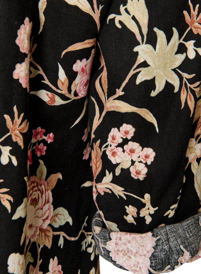 Lang shirt in linnen en viscose, Zwart, Packshot image number 3