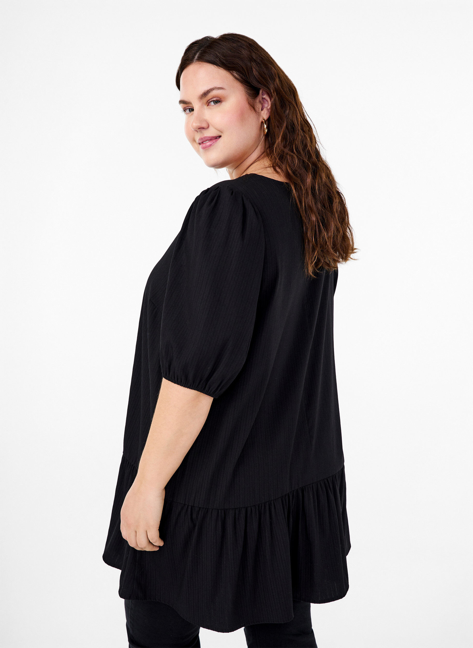 Zizzi Tuniek van viscose met strikjes, Black, Model image number 1
