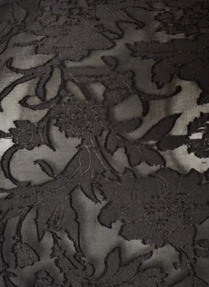 Doorschijnende blouse met bloemenstructuur en lange mouwen, Zwart, Packshot image number 2