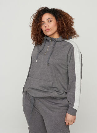 Sweatshirt met capuchon en zak, Dark Grey Melange, Model image number 0