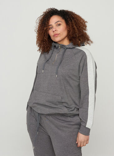 Sweatshirt met capuchon en zak, Dark Grey Melange, Model image number 0