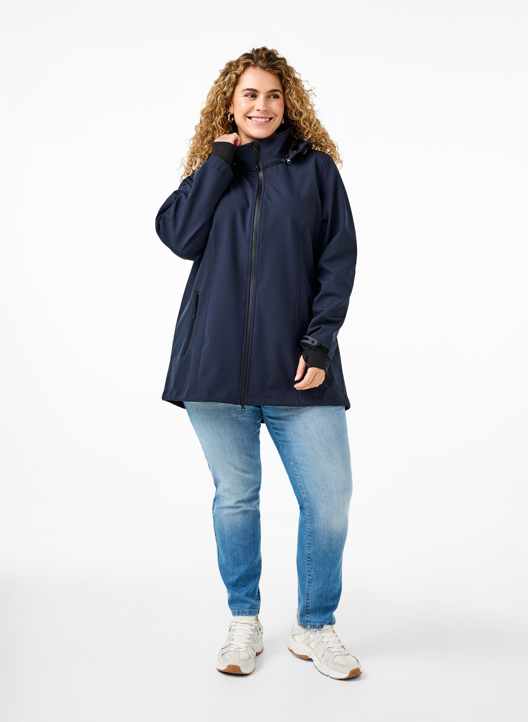 ZizziKort softshelljack met afneembare capuchon, Blauw, Model image number 1