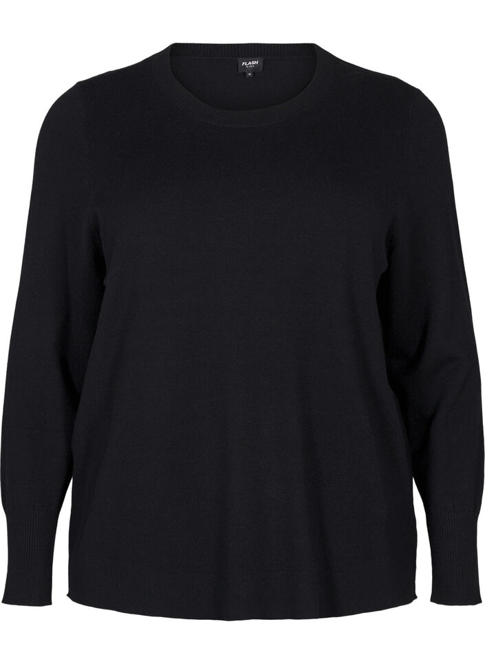 Gebreide blouse met ronde hals, Zwart, Packshot image number 0