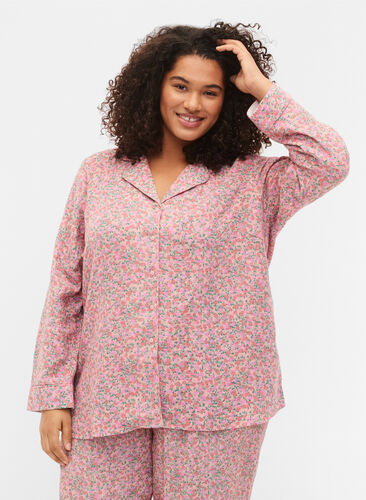 Katoenen nachthemd met bloemenprint, Powder Pink, Model image number 0