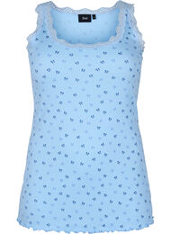 Top met print en kanten rand, Blauw