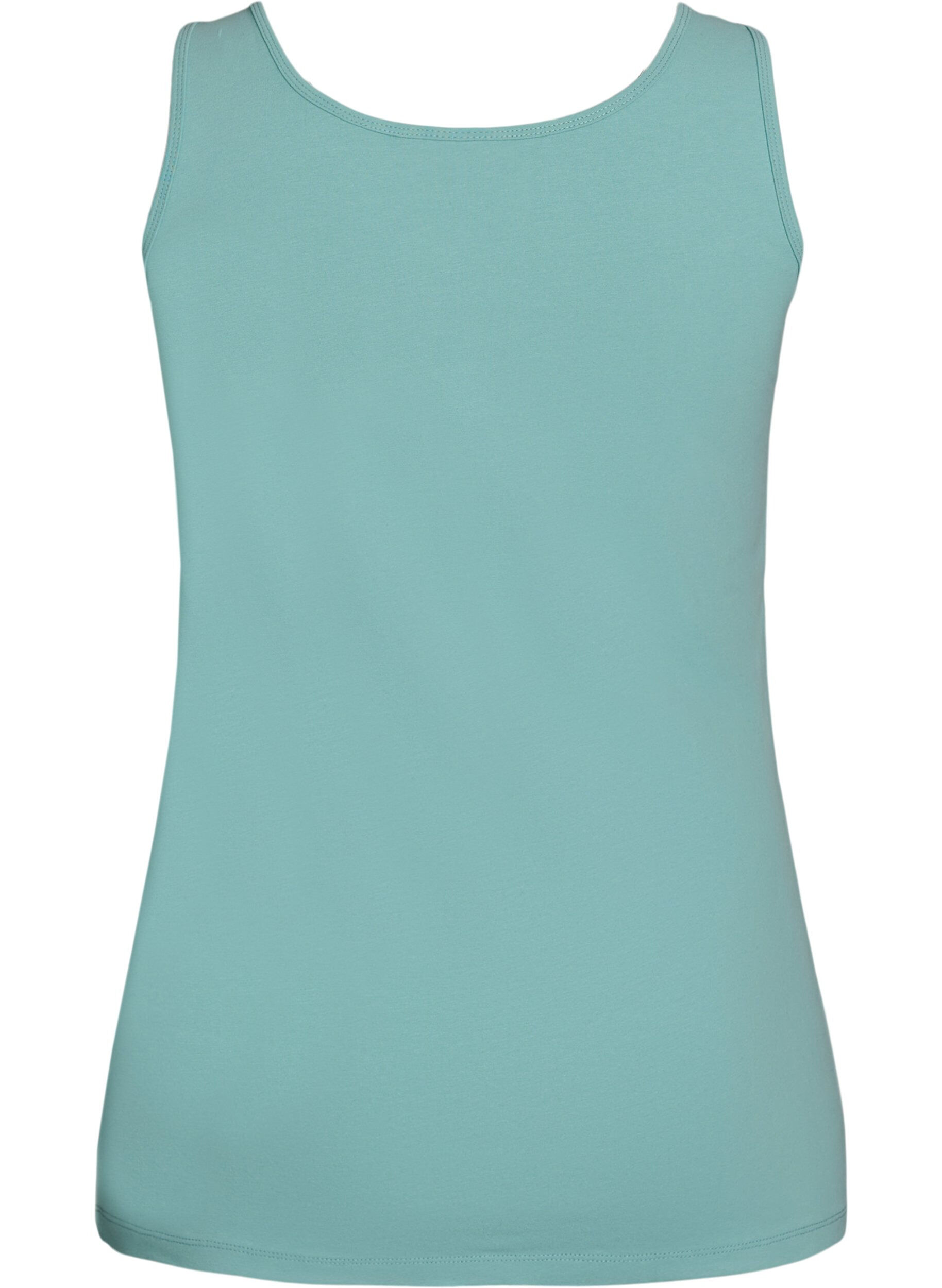 Zizzi Effen gekleurd basic top in katoen, Groen, Packshot image number 1
