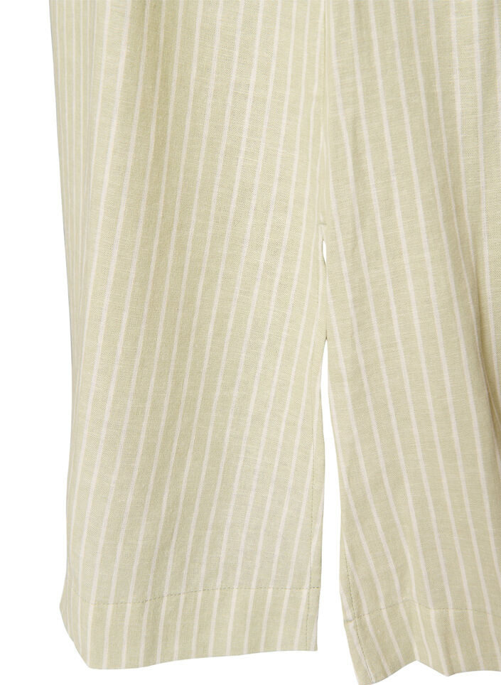 Mouwloze gestreepte midi jurk in linnen en viscose, Groen, Packshot image number 4