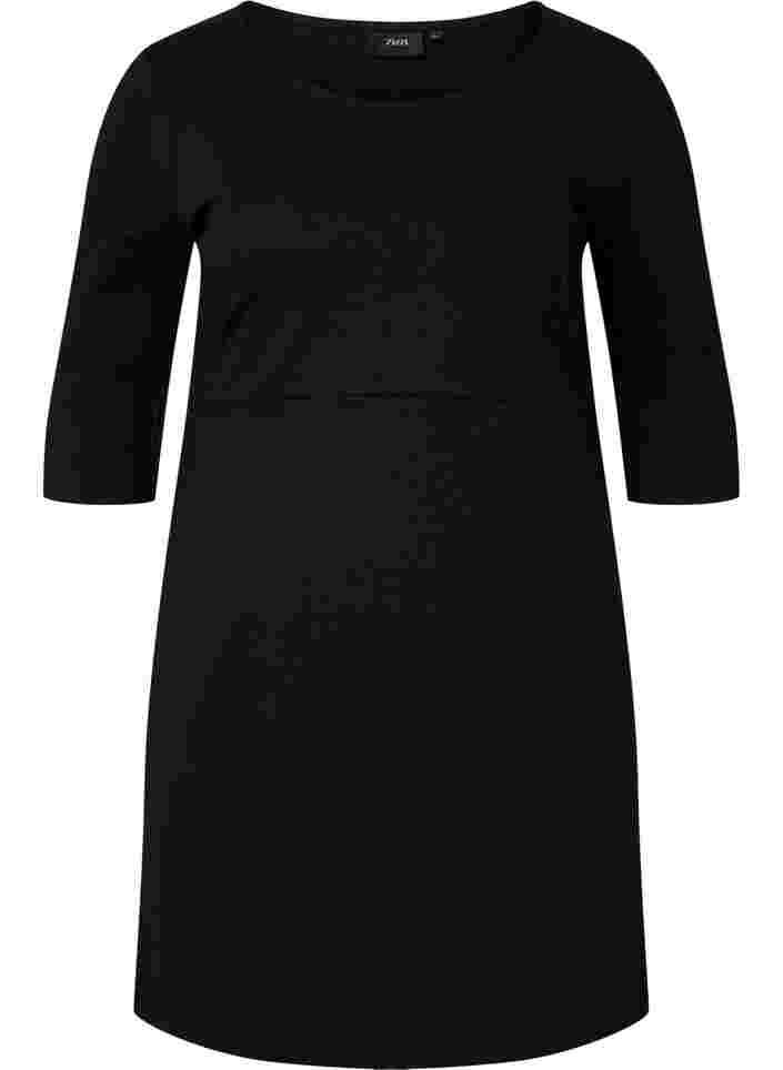 Effen jurk met 3/4-mouwen en split, Black, Packshot image number 0