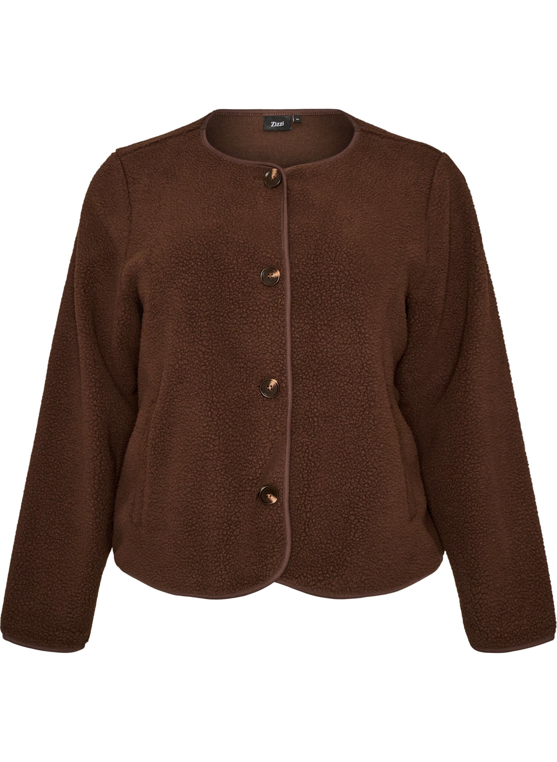 ZizziTeddyjack met een ronde hals en knopen, Bruin, Packshot image number 0