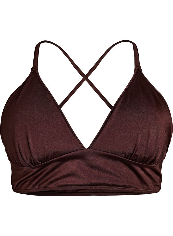 Omkeerbare bikinitop met V-hals en gekruiste bandjes op de rug, Bruin, Packshot image number 0