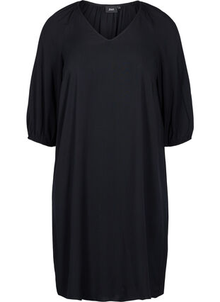 Viscose jurk met v-hals , Black, Packshot image number 0