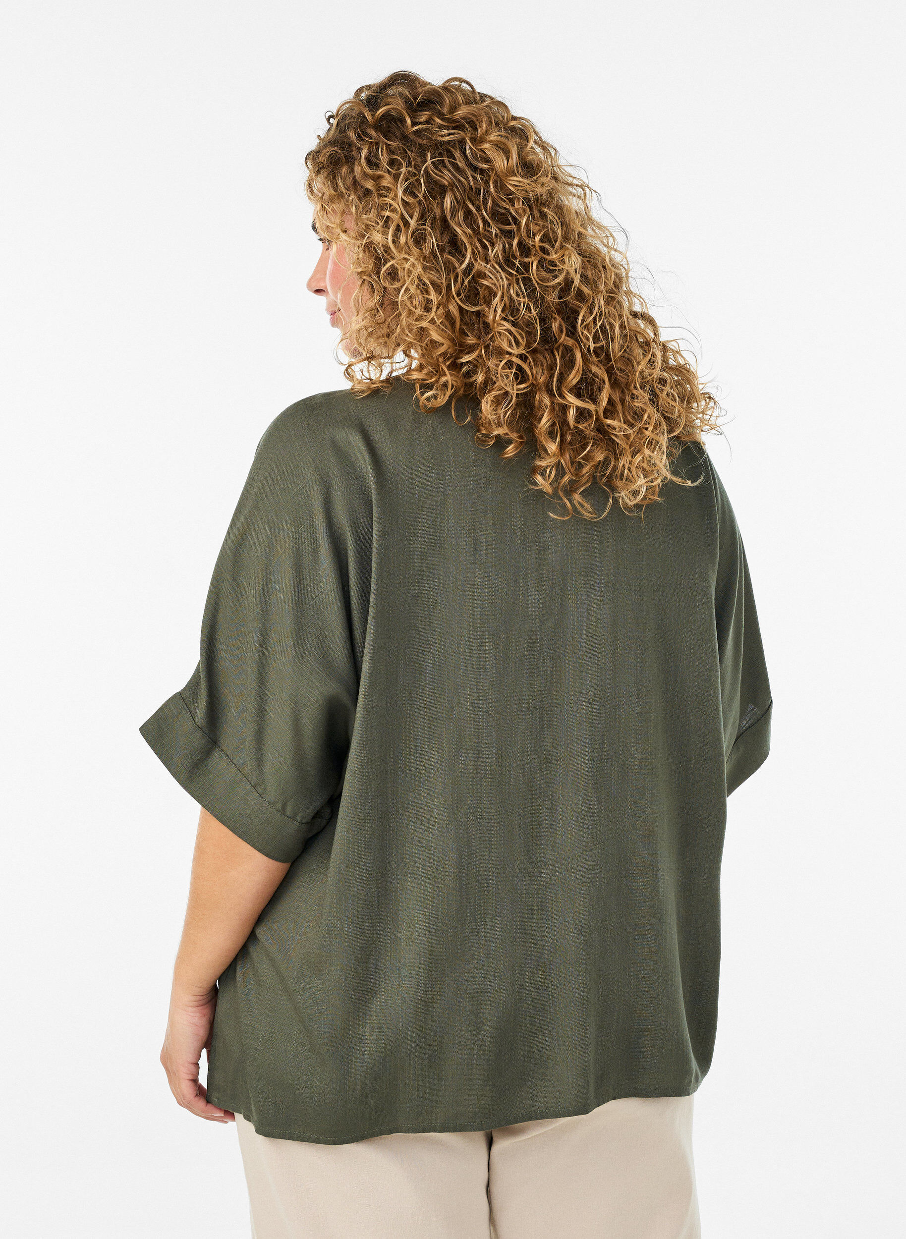 ZizziViscose blouse met crochet detail en knopen, Groen, Model image number 2