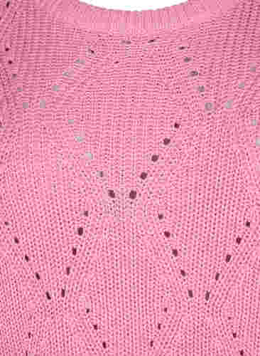 Gebreide top met 3/4-mouwen en kantpatroon, Begonia Pink, Packshot image number 2