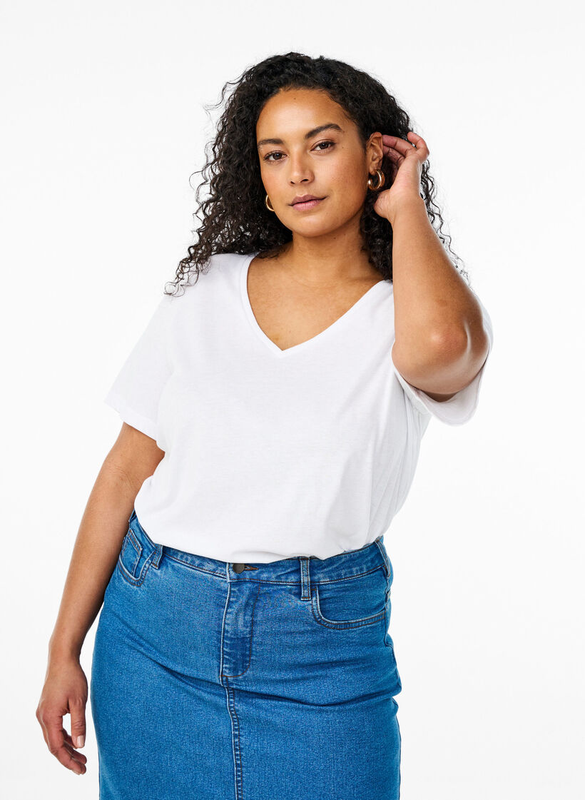 2-pack T-shirts met V-hals, Zwart, Model image number 0