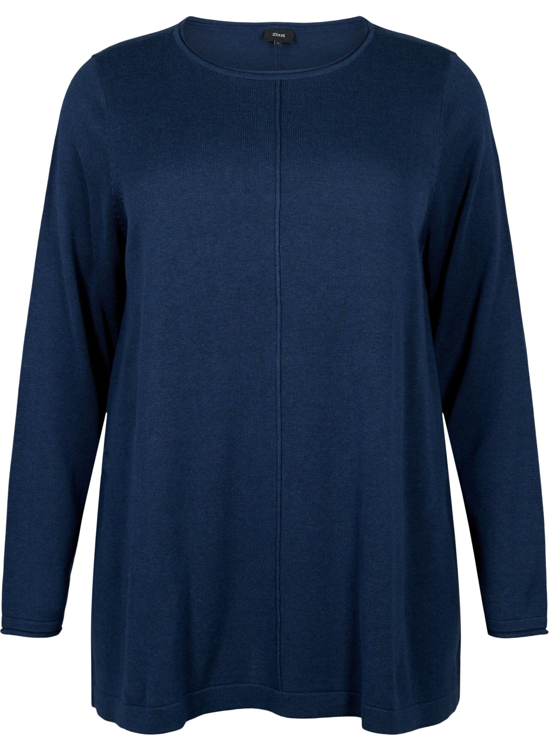 Zizzi Gebreide blouse gemaakt van katoen en viscose., Blauw, Packshot image number 0