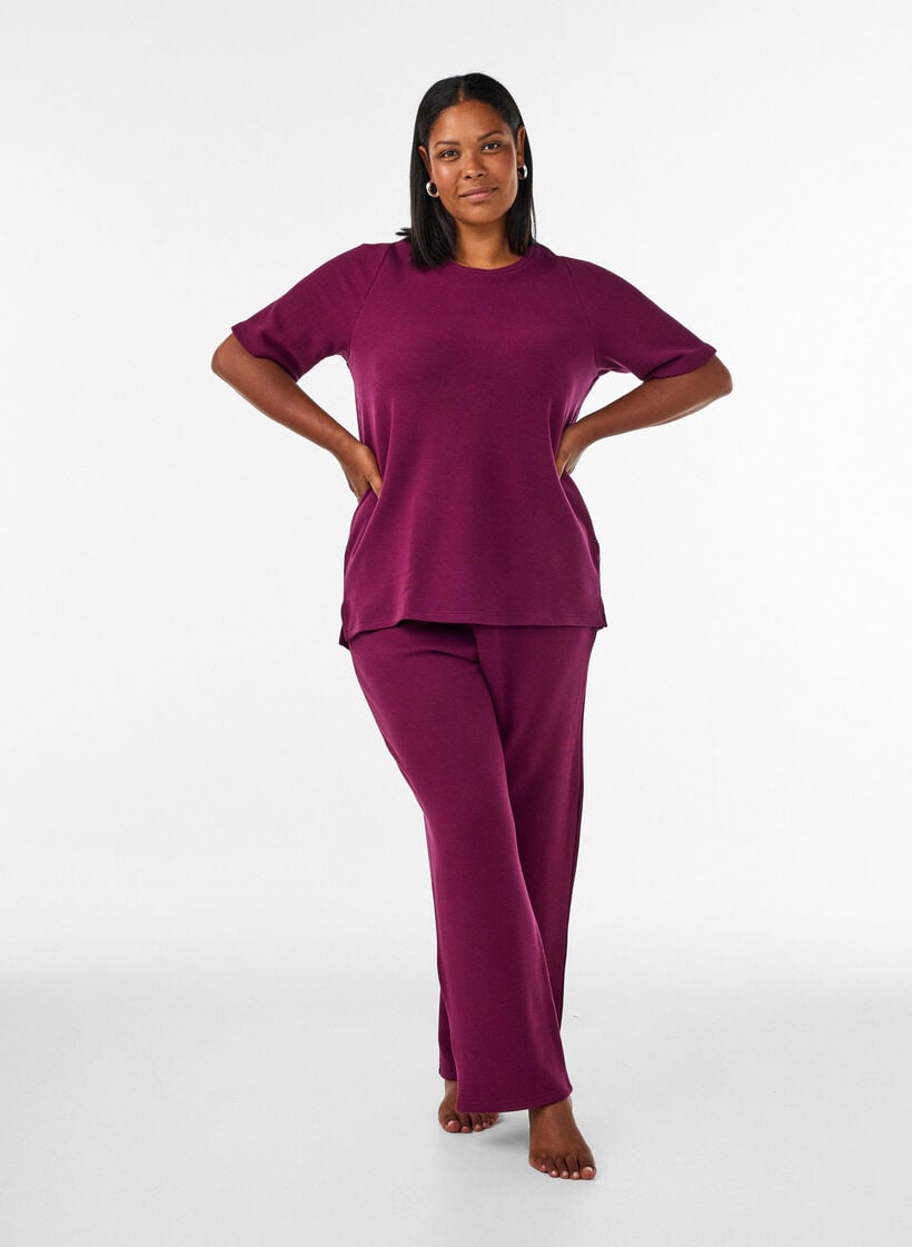 Losse broek met textuur en een hoge taille, Rood, Model image number 0