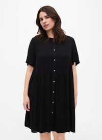 A-lijn viscose jurk met korte mouwen, Black, Model