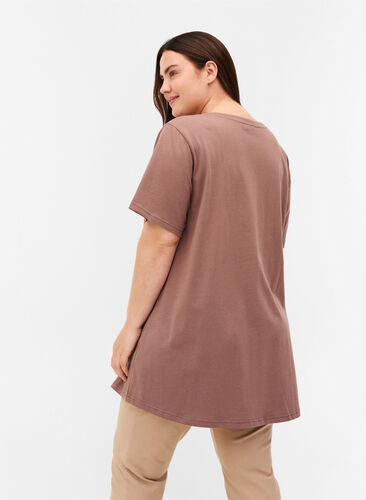 Lang katoenen t-shirt met korte mouwen, Deep Taupe, Model image number 1