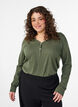 T-shirt met lange mouwen, V-hals en knopen, Groen, Model image number 0
