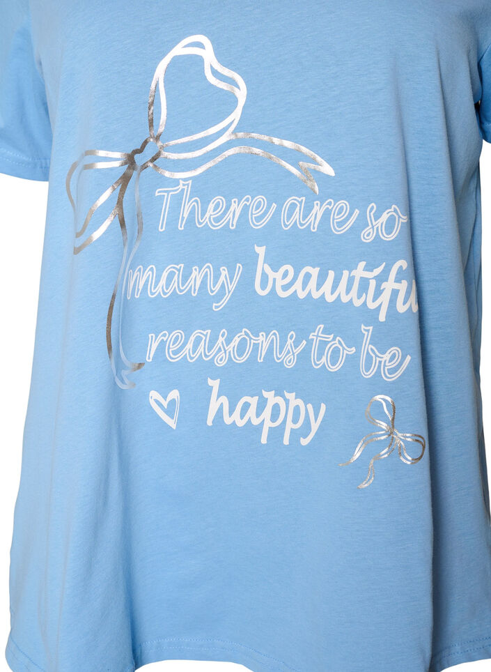 Katoenen T-shirt met V-hals en print aan de voorkant, Blauw, Packshot image number 2