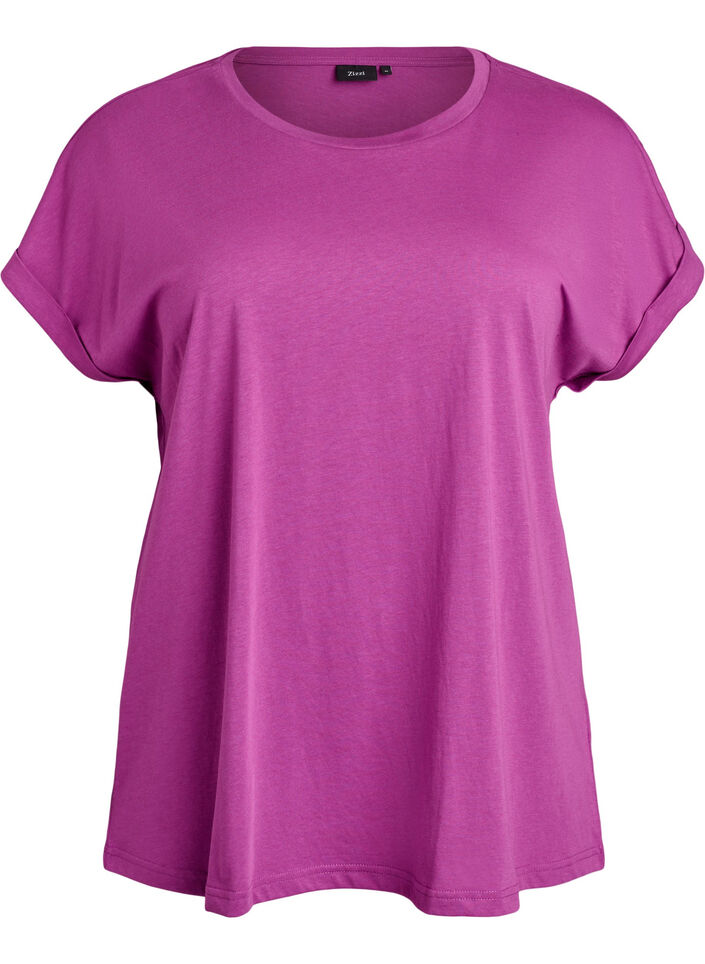 T-shirt met korte mouwen in een katoenmix, Paars, Packshot image number 0