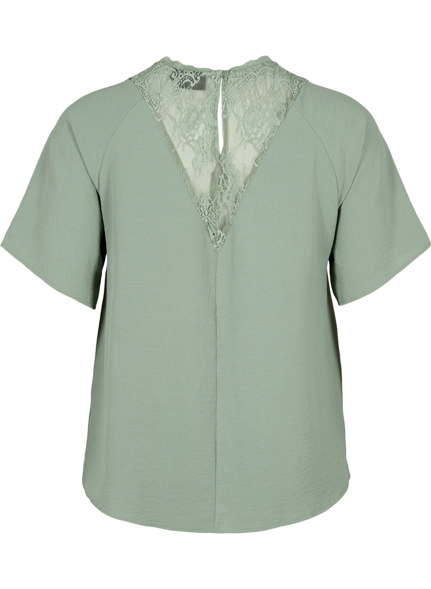 Zizzi Blouse met korte mouwen en kant, Lily Pad, Packshot image number 1