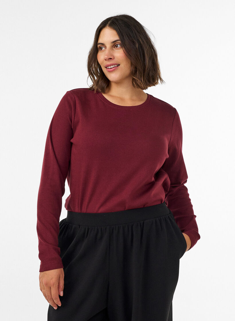 Basic T-shirt met lange mouwen en ronde hals, Rood, Model image number 0