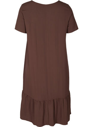 Viscose jurk met korte mouwen en v-hals, Mocca, Packshot image number 1